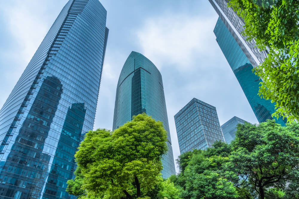 green office buildings